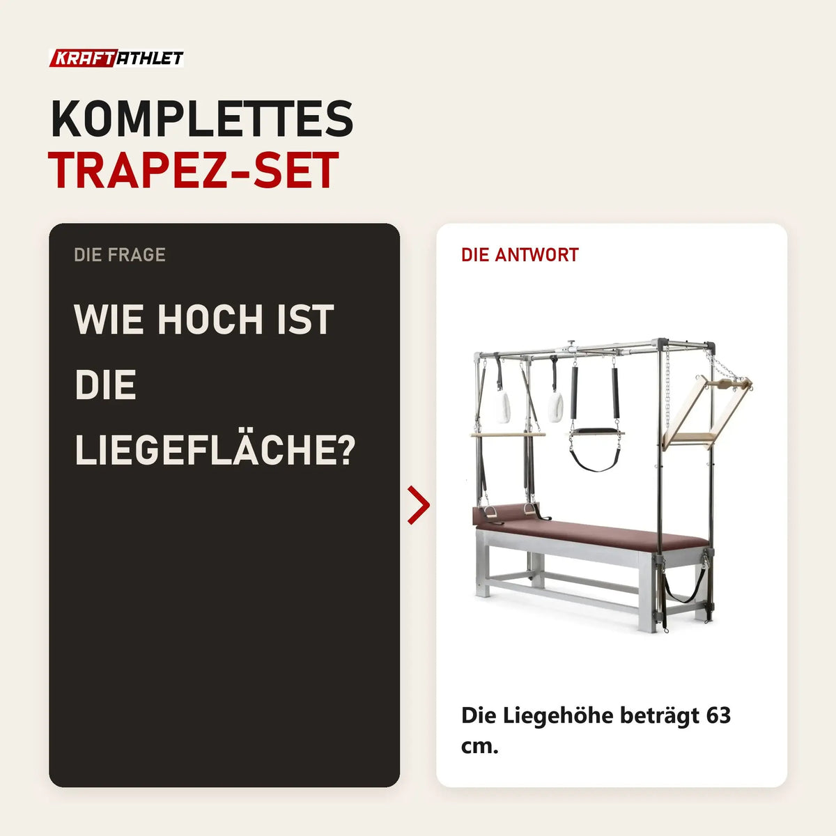 Frage und Antwort zu Elina Pilates Classic Cadillac aus Aluminium: Wie hoch ist die Liegefläche?