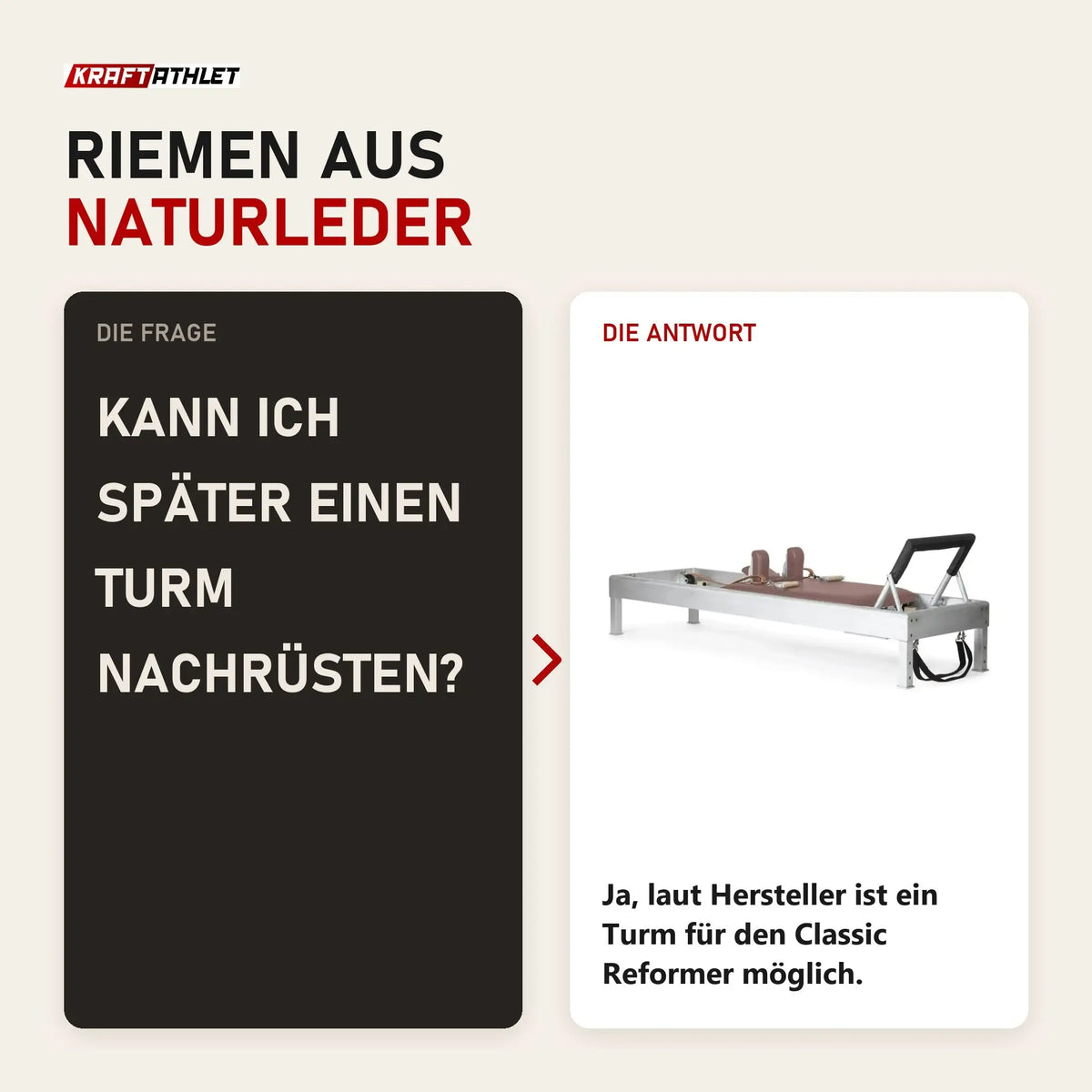 Frage und Antwort zu Elina Pilates Classic Reformer aus Aluminium: Kann ich später einen Turm nachrüsten?