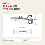 Maßbild Elina Pilates Classic Reformer aus Aluminium: Stellfläche 225 × 66 cm, Höhe 68 cm