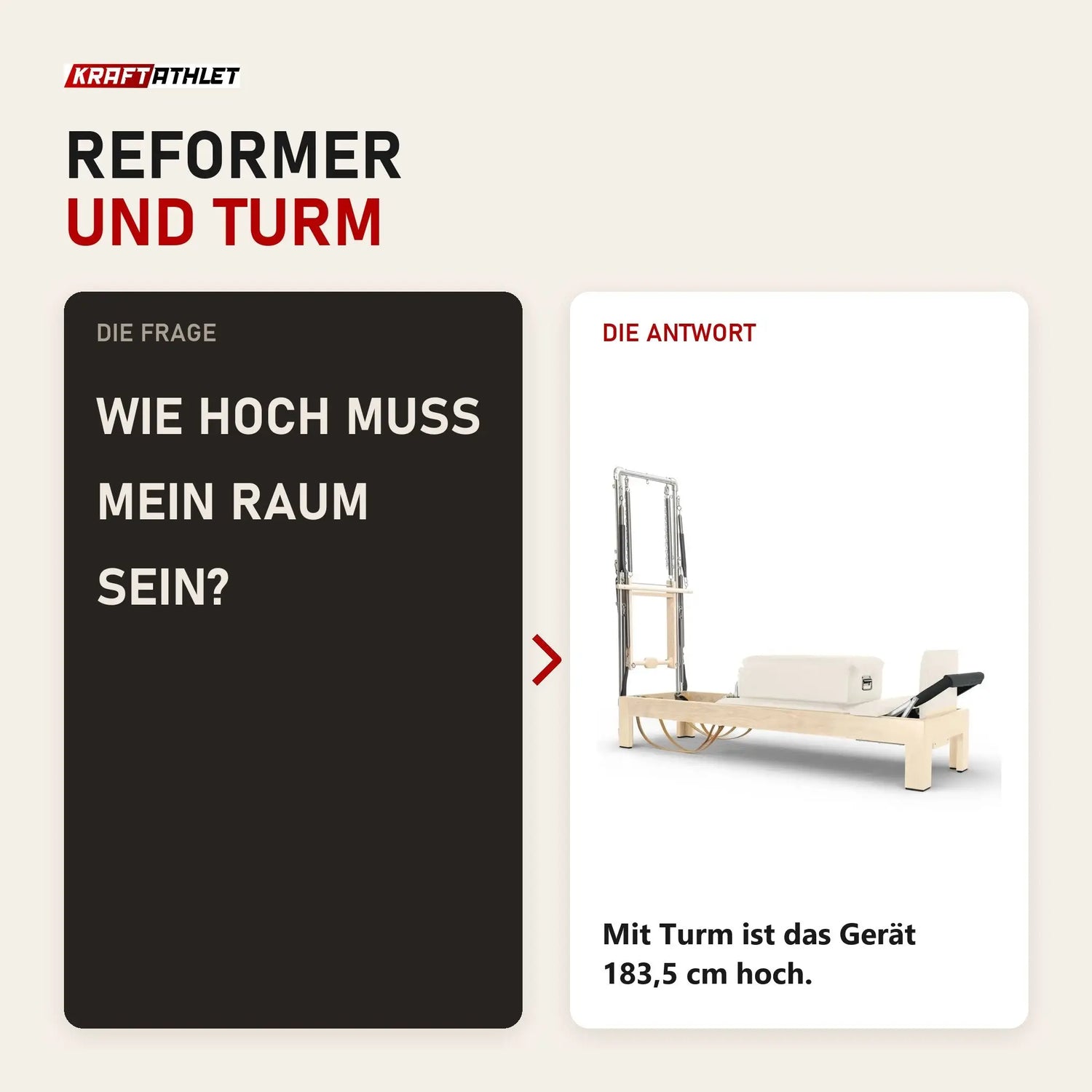 Frage und Antwort zu Elina Pilates Classic Reformer mit Tower aus Ahornholz: Wie hoch muss mein Raum sein?