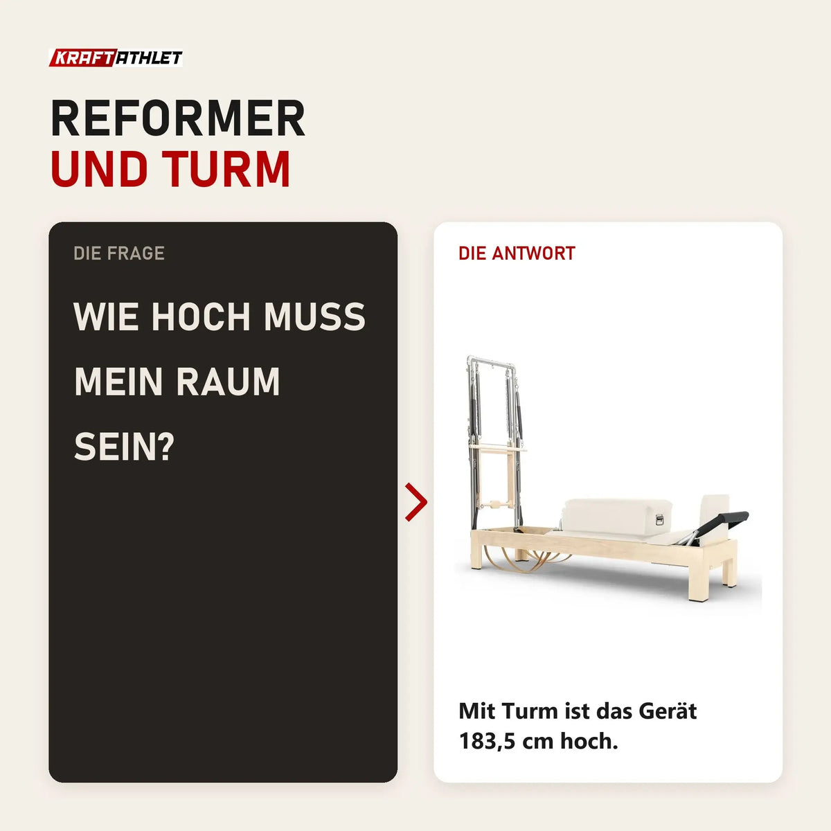Frage und Antwort zu Elina Pilates Classic Reformer mit Tower aus Ahornholz: Wie hoch muss mein Raum sein?