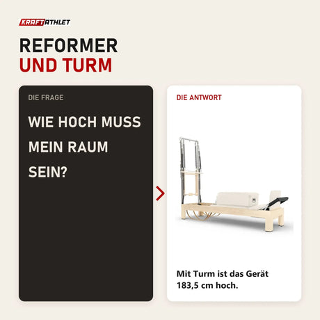 Frage und Antwort zu Elina Pilates Classic Reformer mit Tower aus Ahornholz: Wie hoch muss mein Raum sein?