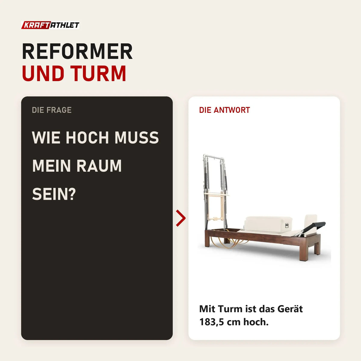 Frage und Antwort zu Elina Pilates Classic Reformer mit Tower aus Walnussholz: Wie hoch muss mein Raum sein?
