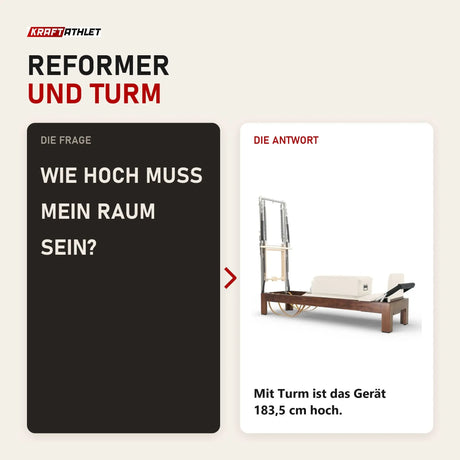 Frage und Antwort zu Elina Pilates Classic Reformer mit Tower aus Walnussholz: Wie hoch muss mein Raum sein?