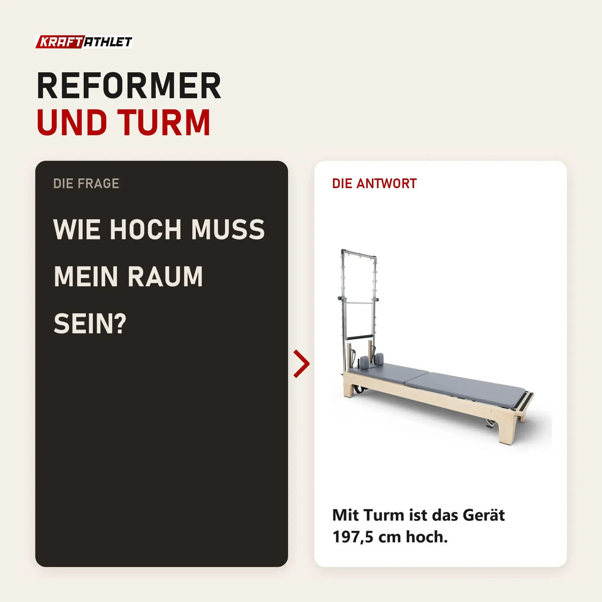 Frage und Antwort zu Elina Pilates Club Reformer mit Tower aus Ahornholz: Wie hoch muss mein Raum sein?