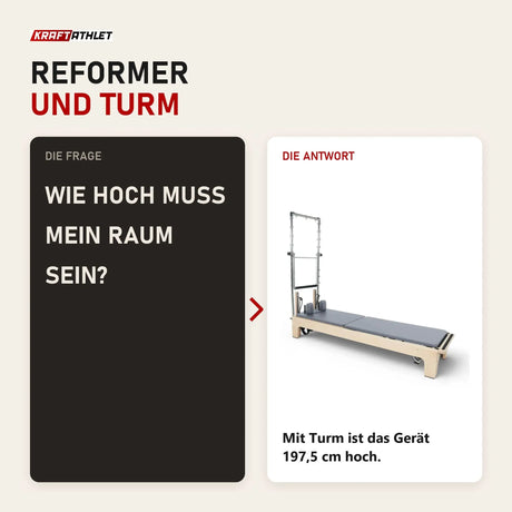 Frage und Antwort zu Elina Pilates Club Reformer mit Tower aus Ahornholz: Wie hoch muss mein Raum sein?