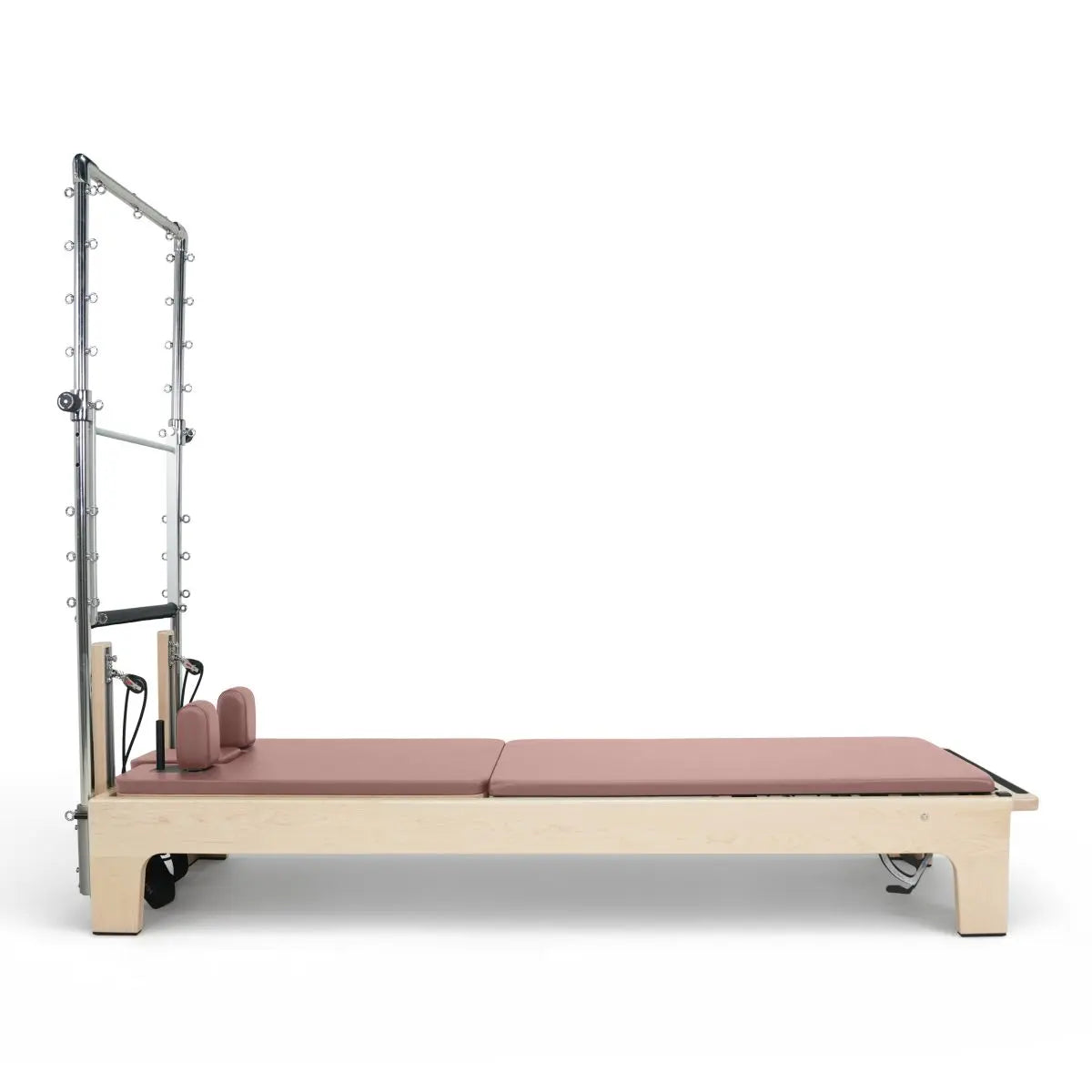 Elina Pilates Club Reformer mit Tower aus Ahornholz mit Polster in Elfenbein, Seitenansicht
