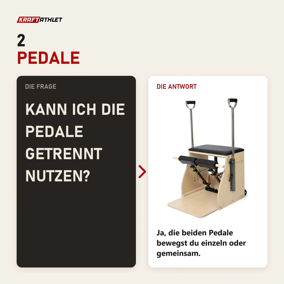 Frage und Antwort zu Elina Pilates Combo Chair mit Holzbasis: Kann ich die Pedale getrennt nutzen?