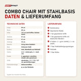 Technische Daten und Lieferumfang von Elina Pilates Combo Chair mit Stahlbasis als Tabelle