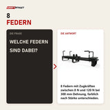 Frage und Antwort zu Elina Pilates Corextreme Reformer aus Aluminium: Welche Federn sind dabei?