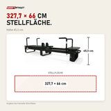 Maßbild Elina Pilates Corextreme Reformer aus Aluminium: Stellfläche 327,7 × 66 cm, Höhe 45,3 cm