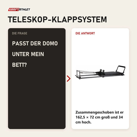 Frage und Antwort zu Elina Pilates Domo Reformer aus Aluminium: Passt der Domo unter mein Bett?