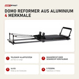 Elina Pilates Domo Reformer aus Aluminium mit 4 Merkmalen: Teleskop-Klappsystem, Waagerecht oder senkrecht verstaubar, 44 kg, 5 Federn