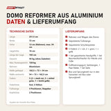 Technische Daten und Lieferumfang von Elina Pilates Domo Reformer aus Aluminium als Tabelle
