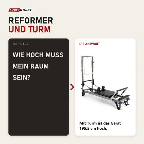 Frage und Antwort zu Elina Pilates HL3 Reformer mit Tower aus Aluminium: Wie hoch muss mein Raum sein?