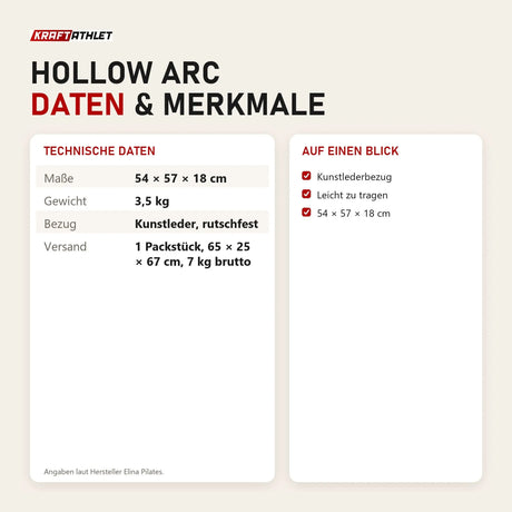 Technische Daten und Merkmale von Elina Pilates Hollow Arc als Tabelle