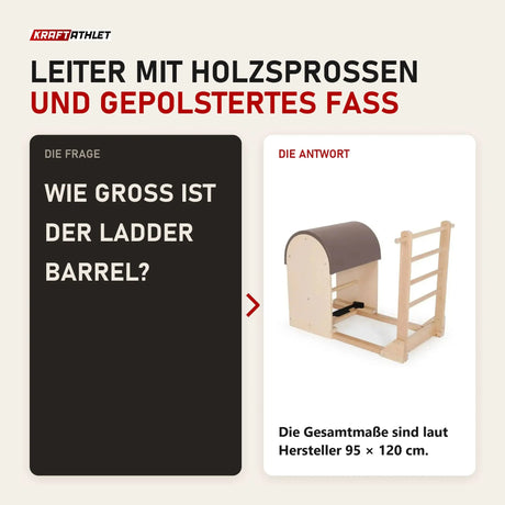 Frage und Antwort zu Elina Pilates Ladder Barrel mit Holzbasis: Wie groß ist der Ladder Barrel?