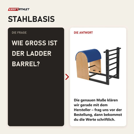 Frage und Antwort zu Elina Pilates Ladder Barrel mit Stahlbasis: Wie groß ist der Ladder Barrel?