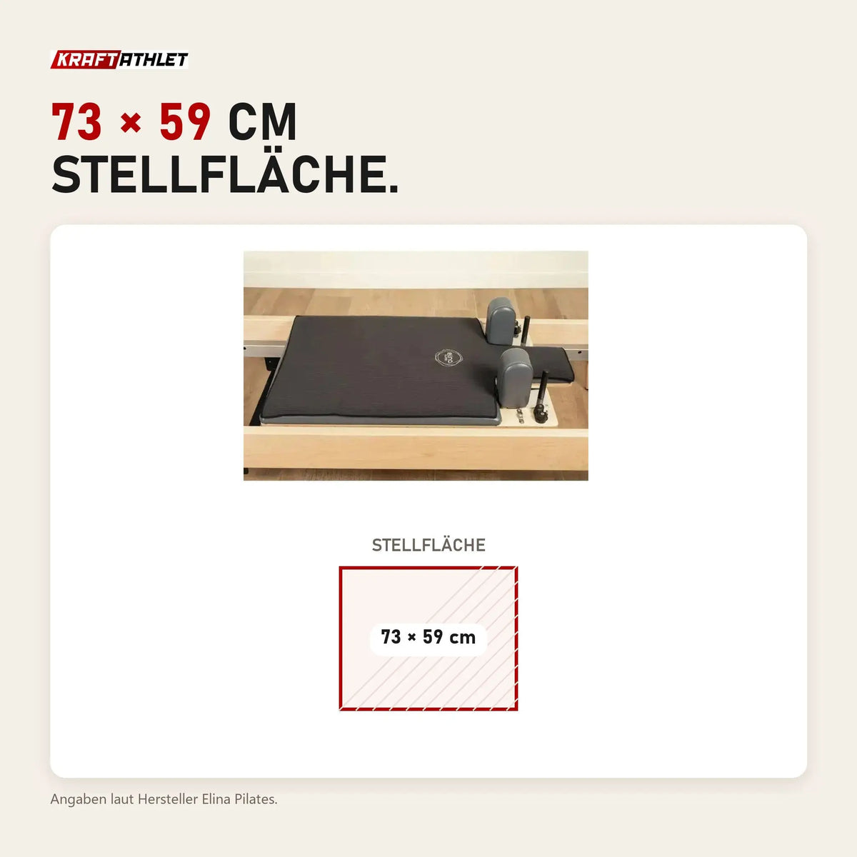 Maßbild Elina Pilates Machine Towel Reformer-Handtuch: Stellfläche 73 × 59 cm