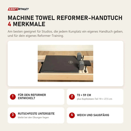 Elina Pilates Machine Towel Reformer-Handtuch mit 4 Merkmalen: Für den Reformer entwickelt, 73 × 59 cm, Rutschfeste Unterseite, Weich und saugfähig