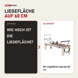 Frage und Antwort zu Elina Pilates Master Instructor Physio Reformer aus Ahornholz: Wie hoch ist die Liegefläche?