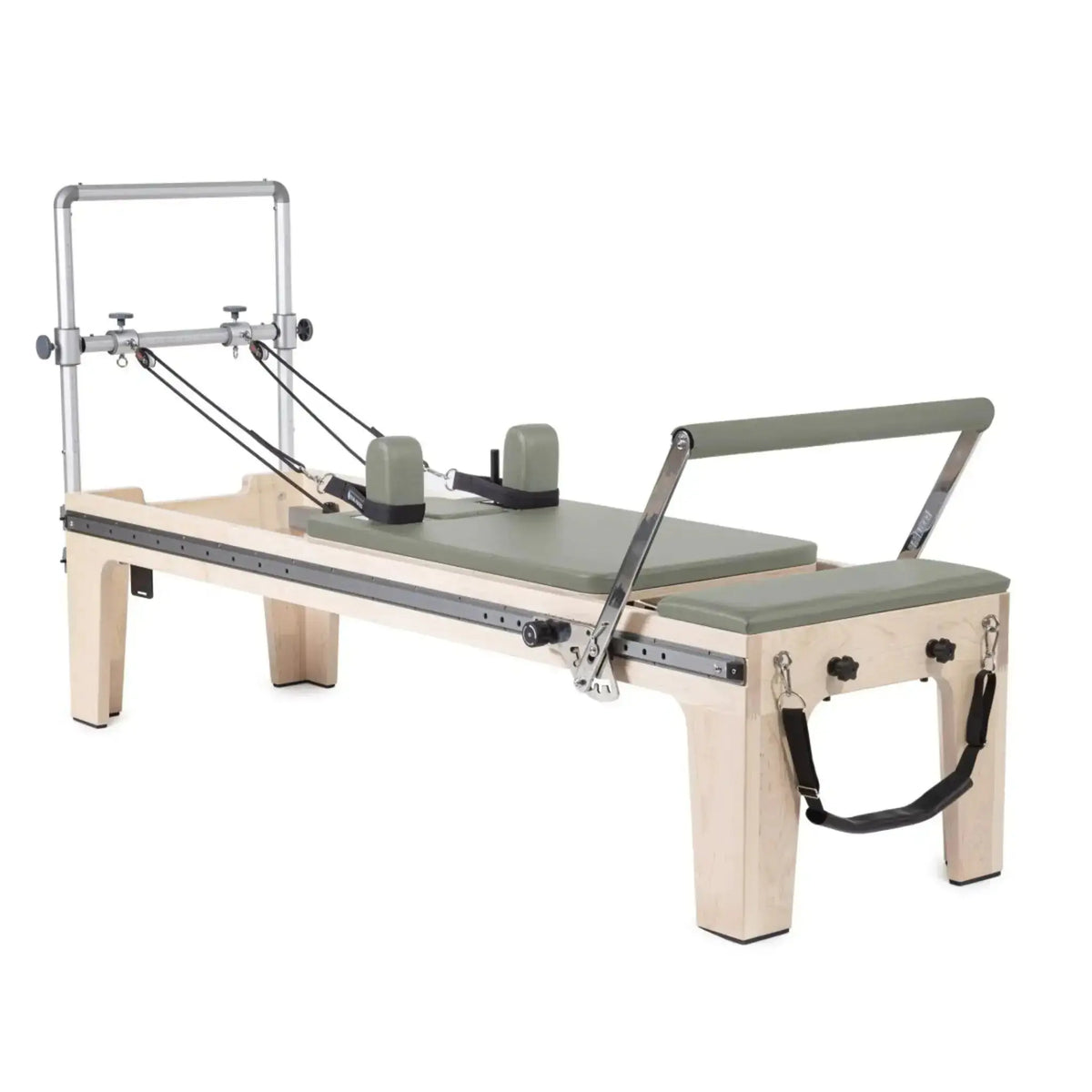 Elina Pilates Master Instructor Physio Reformer aus Ahornholz, Polster in Iceberg-Grün, Seitenansicht