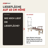 Frage und Antwort zu Elina Pilates Master Instructor Physio Reformer mit Tower: Wie hoch liegt die Liegefläche?