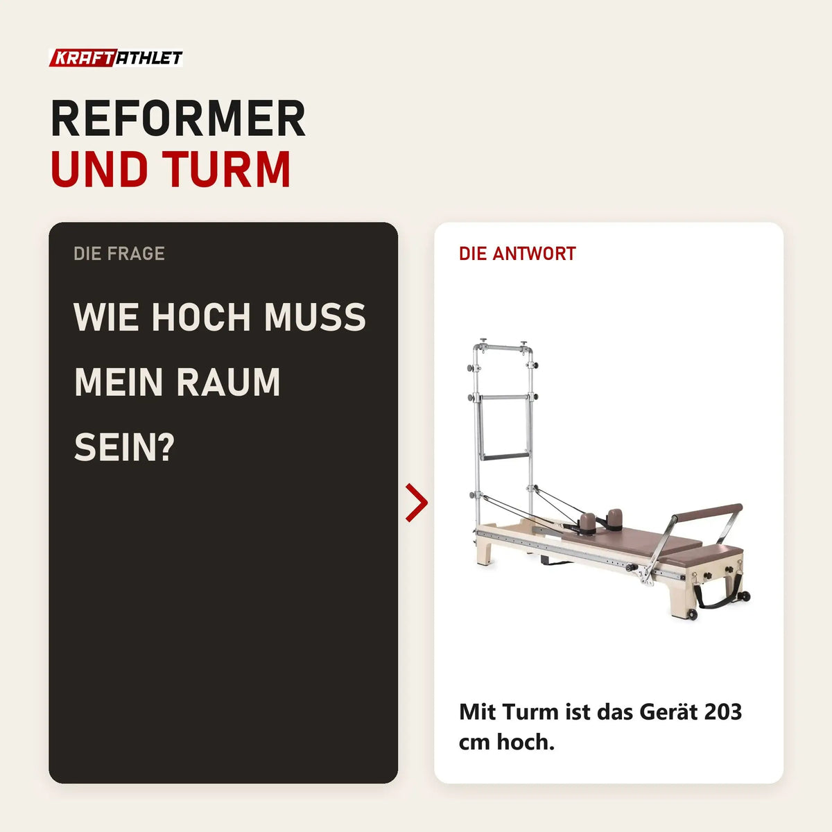 Frage und Antwort zu Elina Pilates Master Instructor Reformer mit Tower aus Ahornholz: Wie hoch muss mein Raum sein?