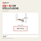 Maßbild Elina Pilates Master Instructor Reformer mit Tower aus Ahornholz: Stellfläche 238 × 83 cm, Höhe 203 cm