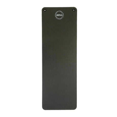 Elina Pilates Matte 140 × 58 cm Pilatesmatte in Schwarz, Draufsicht der ausgerollten Matte mit Logo oben
