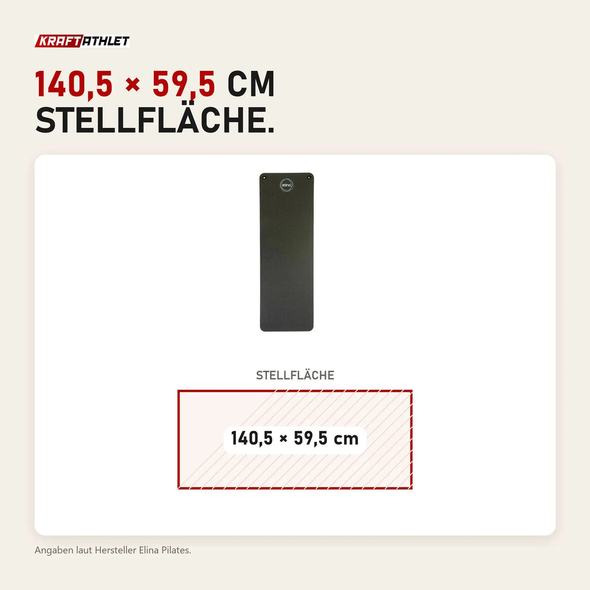 Maßbild Elina Pilates Matte 140 × 58 cm Pilatesmatte: Stellfläche 140,5 × 59,5 cm