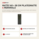 Elina Pilates Matte 140 × 58 cm Pilatesmatte mit 4 Merkmalen: Rutschfestes Design, Material mit hoher Dichte, 1,5 cm dick, Kompaktes Format für kleinere Räume