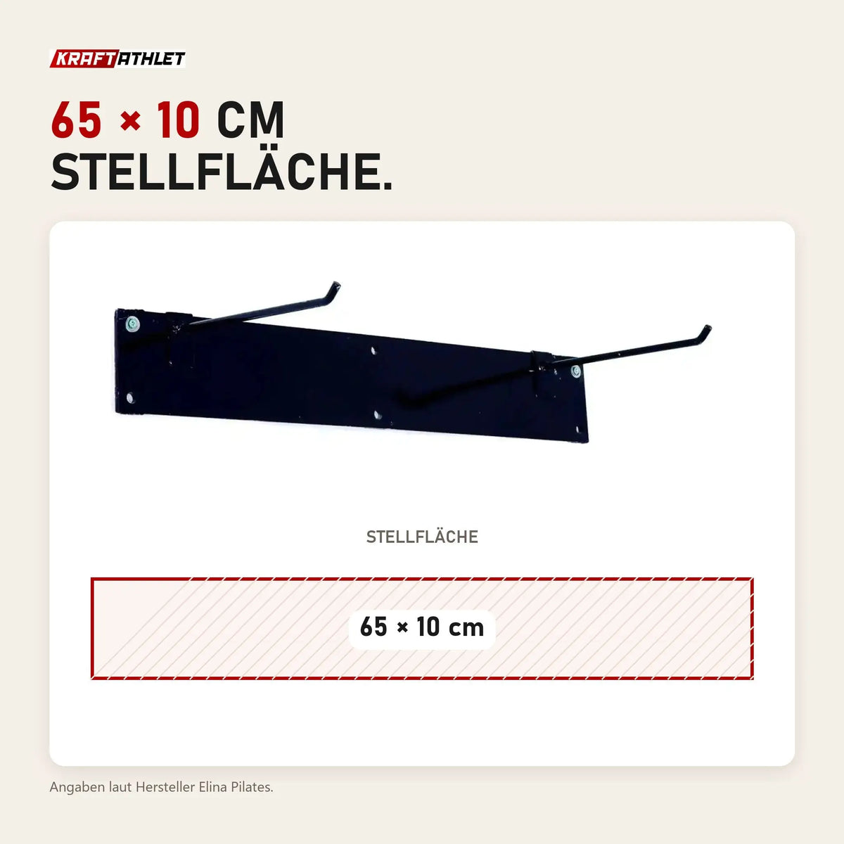 Maßbild Elina Pilates Mattenhalter Wandhalterung: Stellfläche 65 × 10 cm