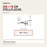 Maßbild Elina Pilates Mentor Reformer mit Tower aus Aluminium: Stellfläche 250 × 75 cm, Höhe 189 cm