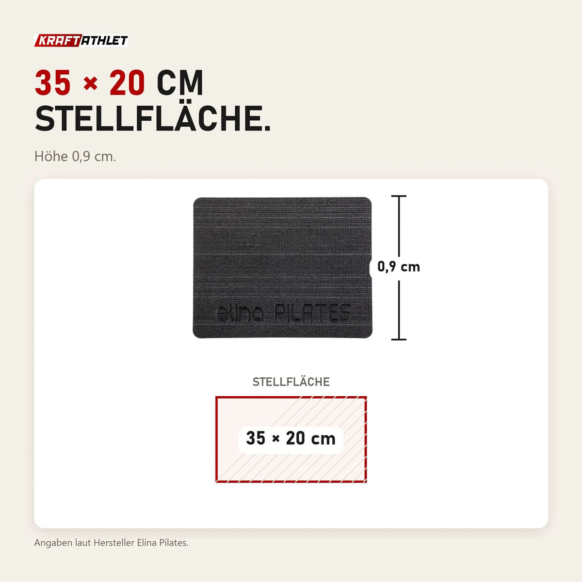 Maßbild Elina Pilates Non Slip Protector rutschfeste Auflage: Stellfläche 35 × 20 cm, Höhe 0,9 cm