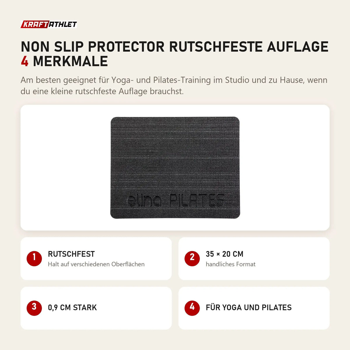 Elina Pilates Non Slip Protector rutschfeste Auflage mit 4 Merkmalen: Rutschfest, 35 × 20 cm, 0,9 cm stark, Für Yoga und Pilates