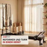 Elina Pilates Nubium Black Edition mit Tower in einem hellen Pilates-Studio mit Holz und Leinen