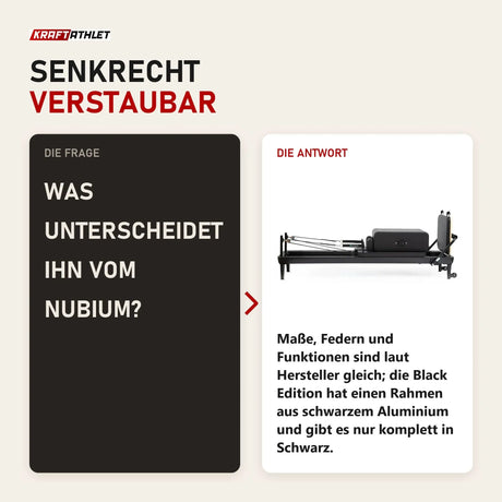 Frage und Antwort zu Elina Pilates Nubium Black Edition Reformer aus schwarzem Aluminium: Was unterscheidet ihn vom Nubium?