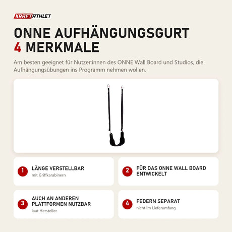 Elina Pilates ONNE Aufhängungsgurt mit 4 Merkmalen: Länge verstellbar, Für das ONNE Wall Board entwickelt, Auch an anderen Plattformen nutzbar, Federn separat