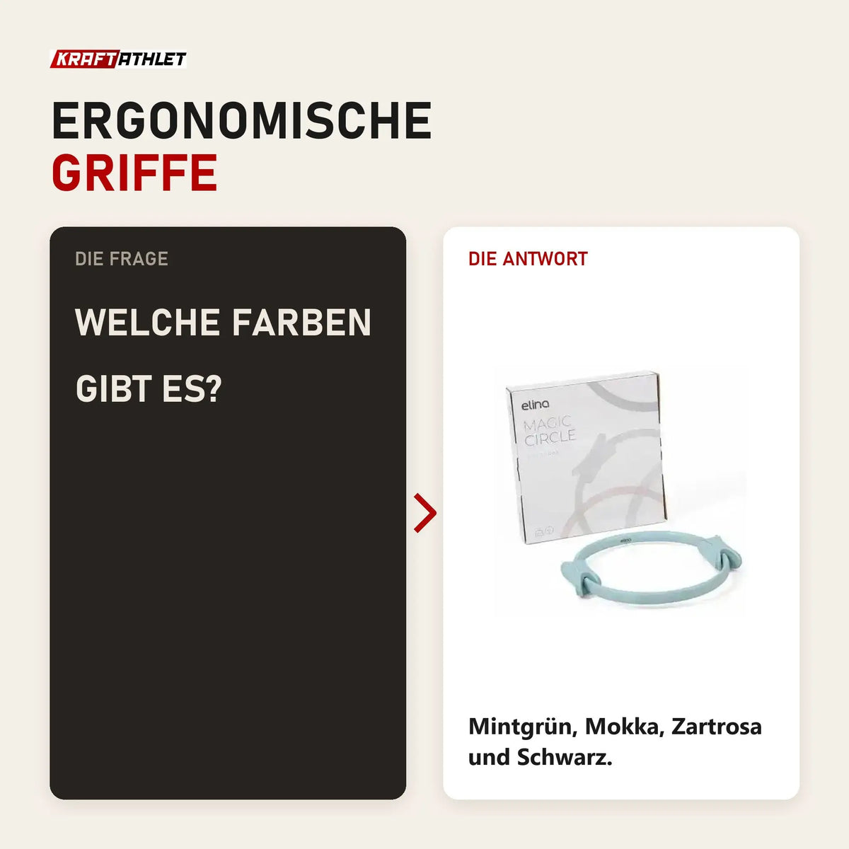 Frage und Antwort zu Elina Pilates Pilates-Ring: Welche Farben gibt es?