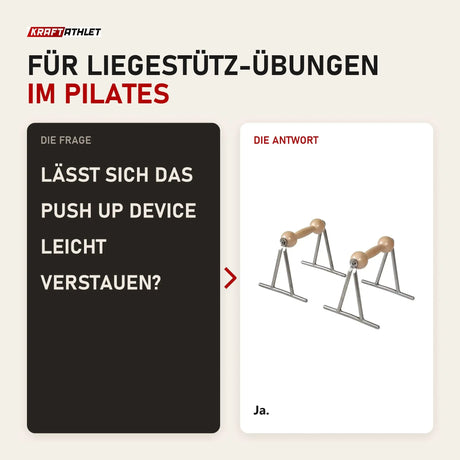 Frage und Antwort zu Elina Pilates Push Up Device Liegestütz-Gerät: Lässt sich das Push Up Device leicht verstauen?
