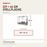 Maßbild Elina Pilates Reformer Cadillac Klassisch Dunkles Holz: Stellfläche 229 × 66 cm, Höhe 182 cm