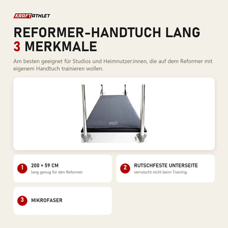 Elina Pilates Reformer-Handtuch lang mit 3 Merkmalen: 200 × 59 cm, Rutschfeste Unterseite, Mikrofaser