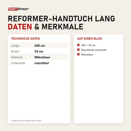 Technische Daten und Merkmale von Elina Pilates Reformer-Handtuch lang als Tabelle
