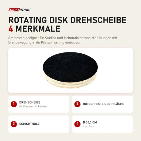 Elina Pilates Rotating Disk Drehscheibe mit 4 Merkmalen: Drehscheibe, Rutschfeste Oberfläche, Schichtholz, Ø 30,5 cm