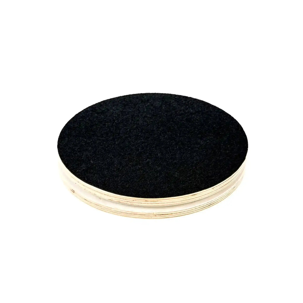 Elina Pilates Rotating Disk Drehscheibe mit schwarzer Standfläche und Holzkante, Schrägansicht
