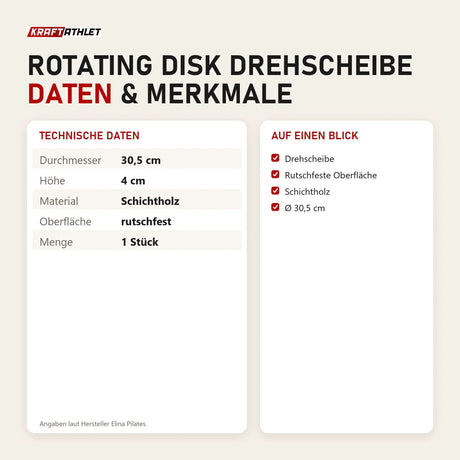 Technische Daten und Merkmale von Elina Pilates Rotating Disk Drehscheibe als Tabelle