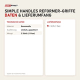 Technische Daten und Lieferumfang von Elina Pilates Simple Handles Reformer-Griffe als Tabelle