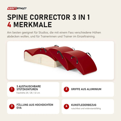 Elina Pilates Spine Corrector 3 in 1 mit 4 Merkmalen: 3 austauschbare Stützkonturen, Griffe aus Aluminium, Füllung aus hochdichtem EVA, Kunstlederbezug