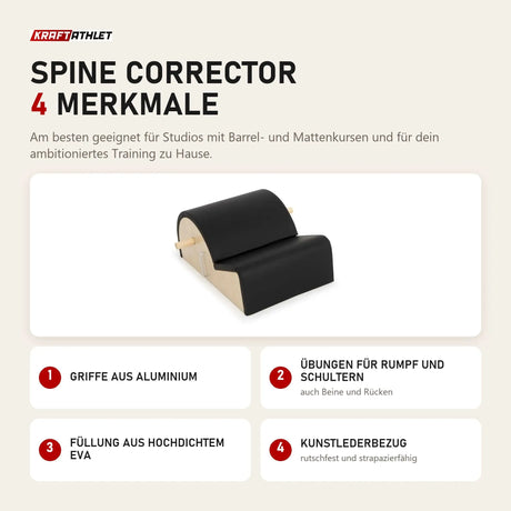 Elina Pilates Spine Corrector mit 4 Merkmalen: Griffe aus Aluminium, Übungen für Rumpf und Schultern, Füllung aus hochdichtem EVA, Kunstlederbezug